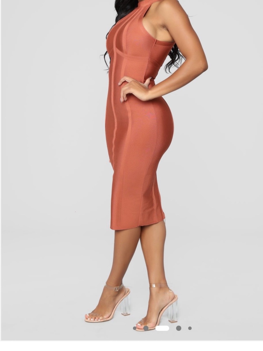 Sleek Rust Orange Halter Bodycon Dress - Picture 2 of 6